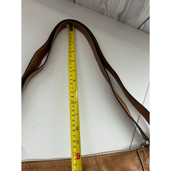 Y2K Vintage Fossil Brown Soft Glove Leather Zip Up Shoulder Bag Bucket Hobo - Picture 3 of 8